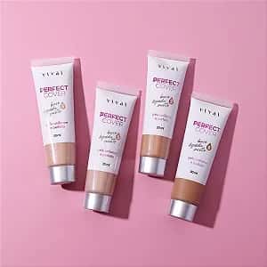 Kit 04 Unidades Base Líquida Matte Perfect Cover Vivai 1091 Cores Médias Escuras Atacado para Revenda