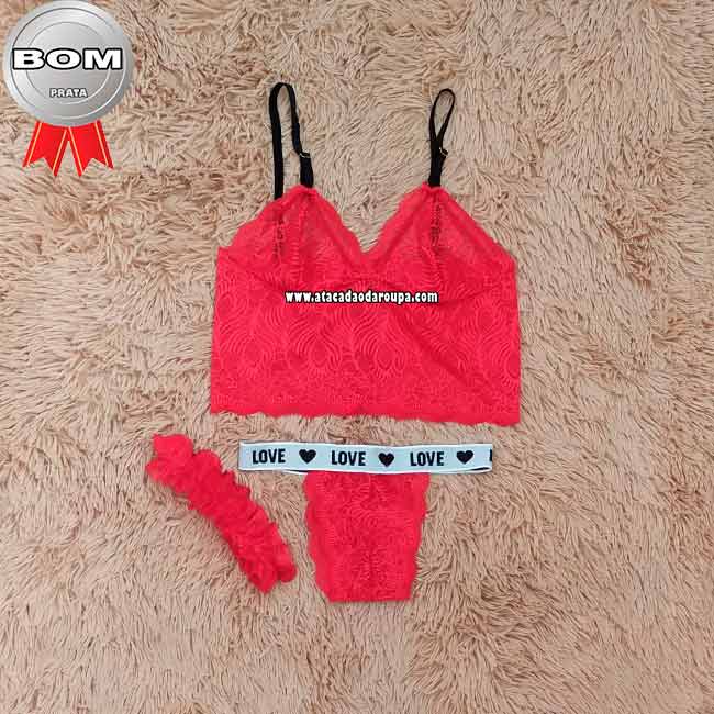 Langerie Cropped Renda 3 Peças Atacado