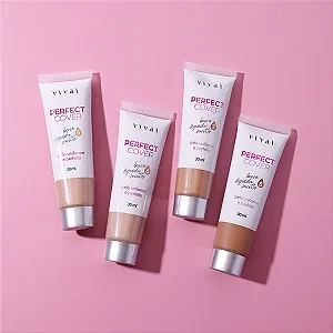 Kit 04 Unidades Base Líquida Matte Perfect Cover Vivai 1091 Cores Médias Escuras Atacado para Revenda