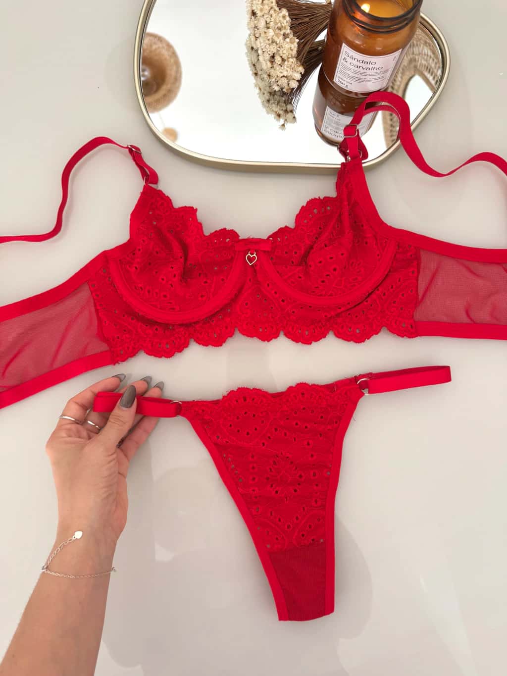Conjunto Rebeca Renda Lese Vermelho Atacado