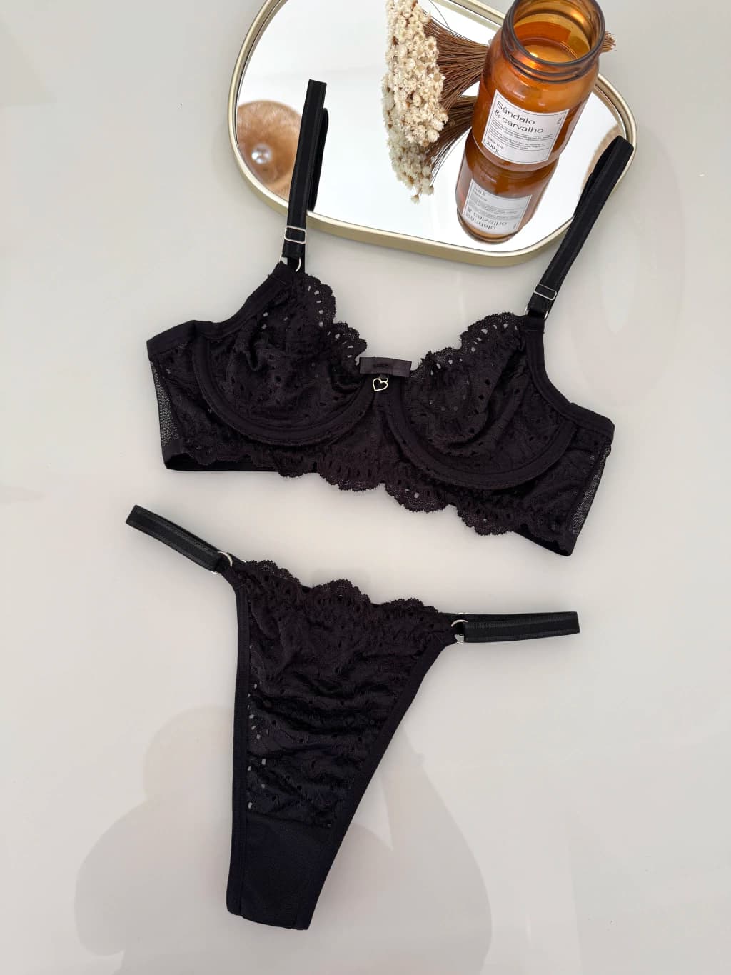 Conjunto Rebeca Renda Lese Preto Atacado