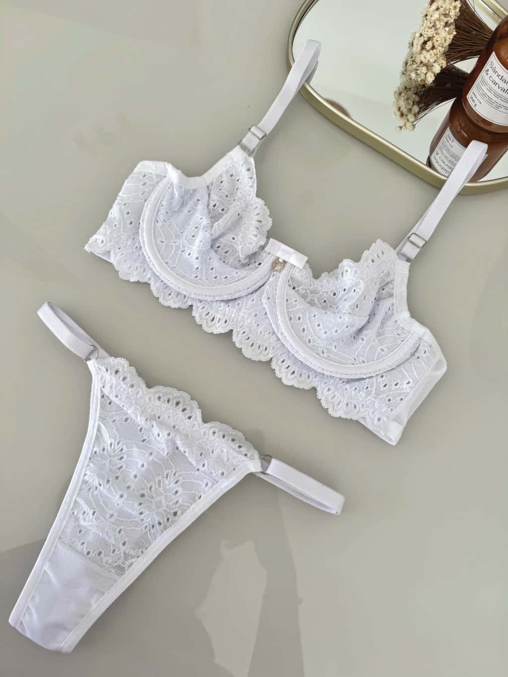Conjunto Rebeca Renda Lese Branco Atacado