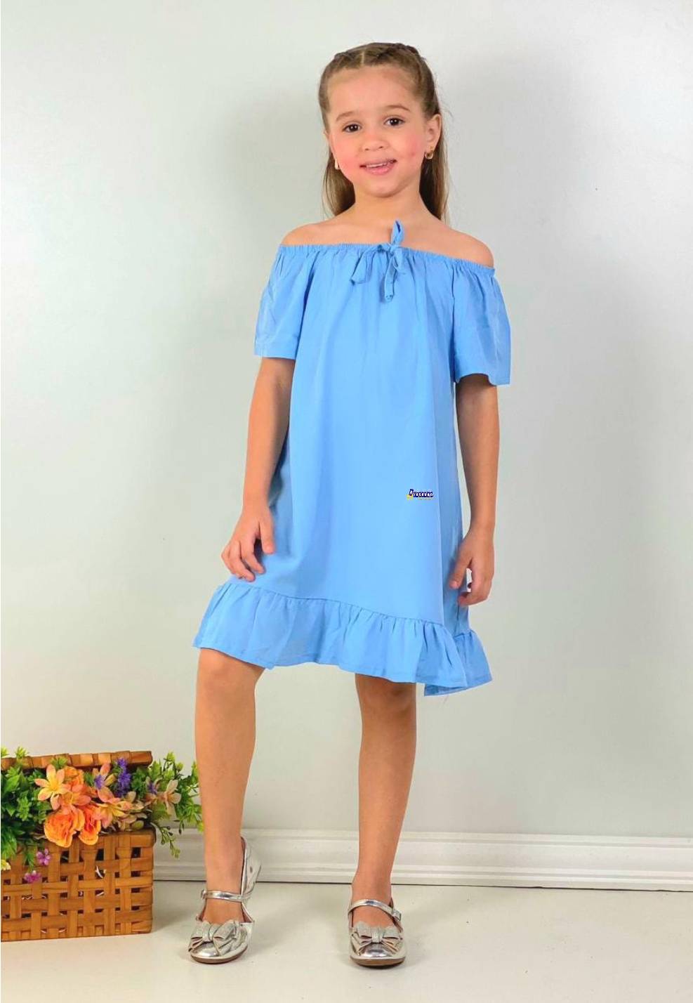 Vestido Infantil Manga Com Babado Atacado